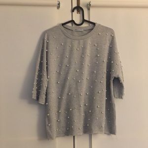 Grey pearl beaded T-shirt